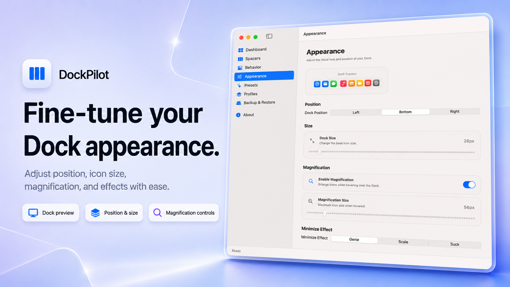 DockPilot Pro Appearance Screen