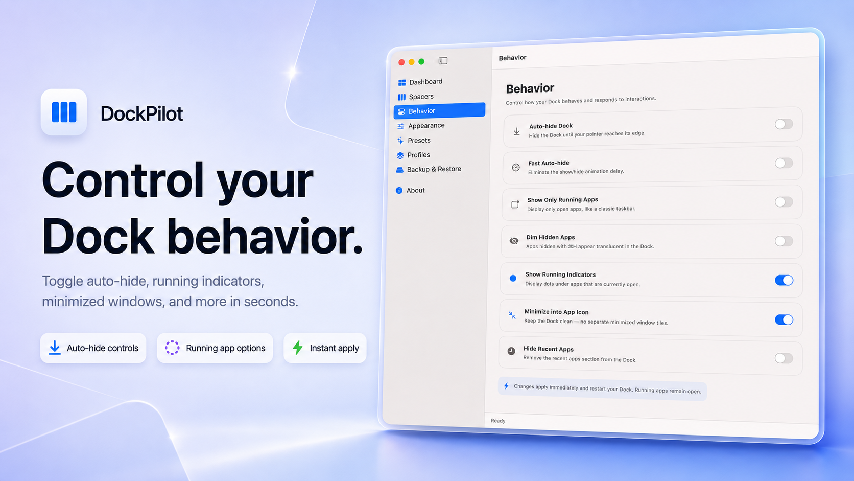 DockPilot Pro Behavior Screen