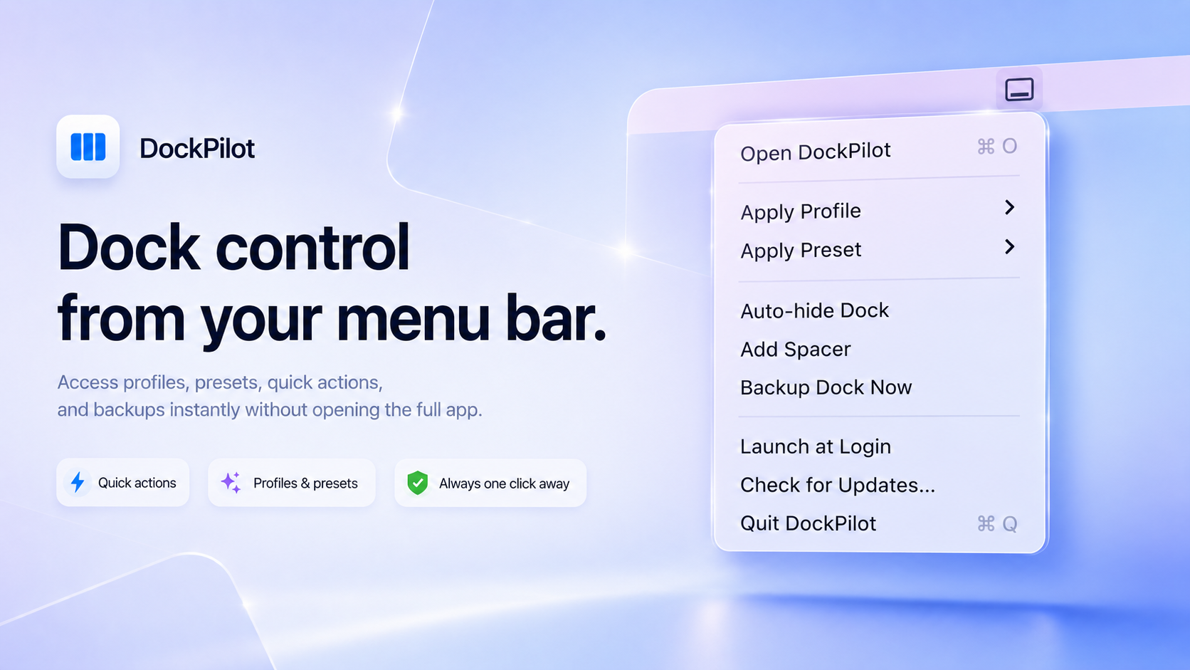 DockPilot Pro Menu Bar Screen